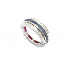 Handmade Reversible Ring 925 Sterling Silver Blue Sapphire Ruby Gemstone Diamond